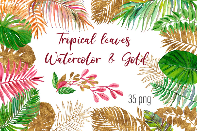 tropical-watercolor-amp-gold-leaves