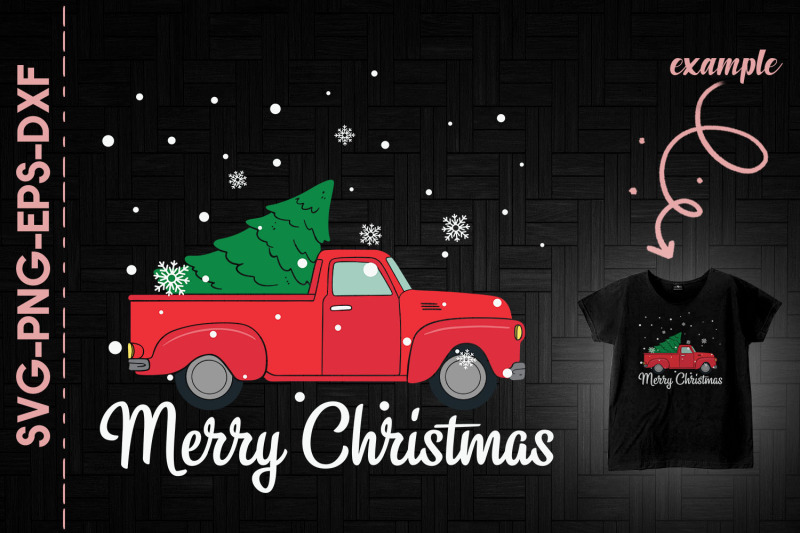 Merry Christmas Red Truck Christmas Tree Free SVG CUt Files