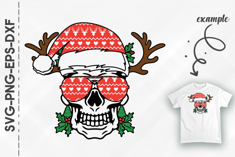 funny-skull-head-reindeer-horns-xmas