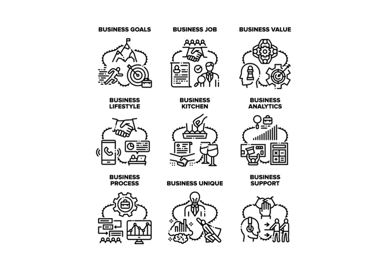 business-process-set-icons-vector-black-illustration