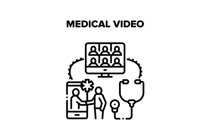 medical-video-conference-vector-black-illustration