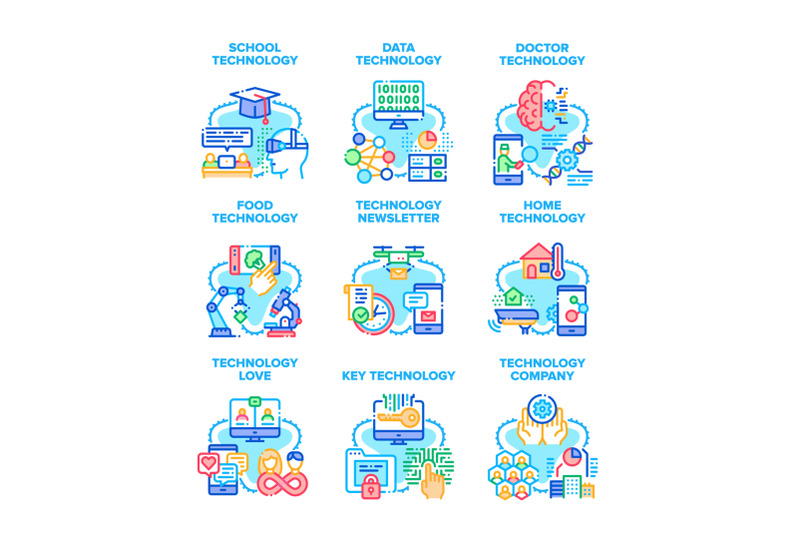 technology-company-set-icons-vector-illustrations