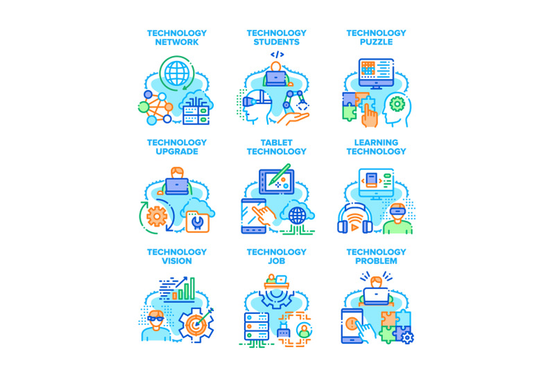 technology-upgrade-set-icons-vector-illustrations