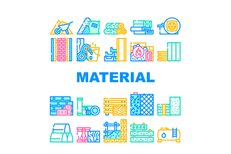 building-material-collection-icons-set-vector