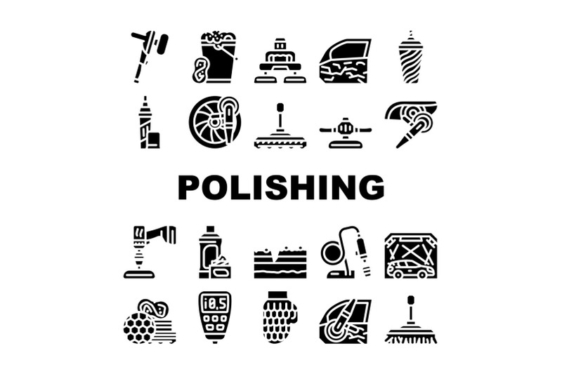 car-polishing-tool-collection-icons-set-vector