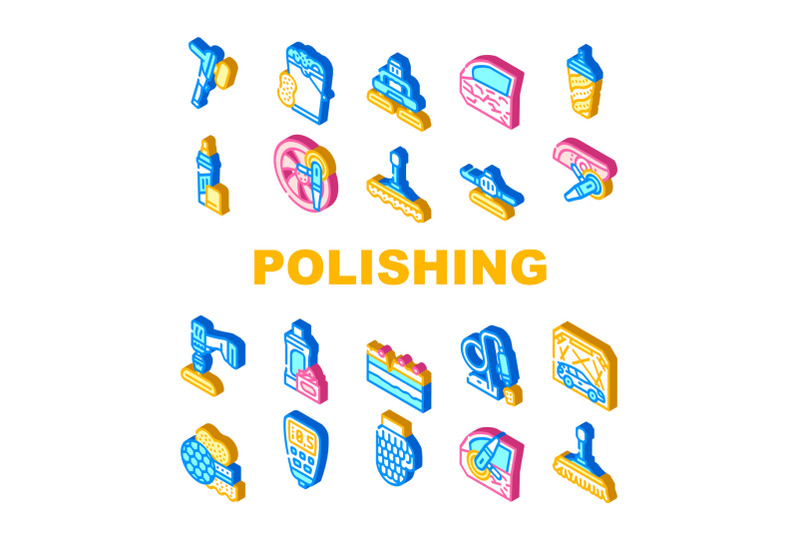 car-polishing-tool-collection-icons-set-vector