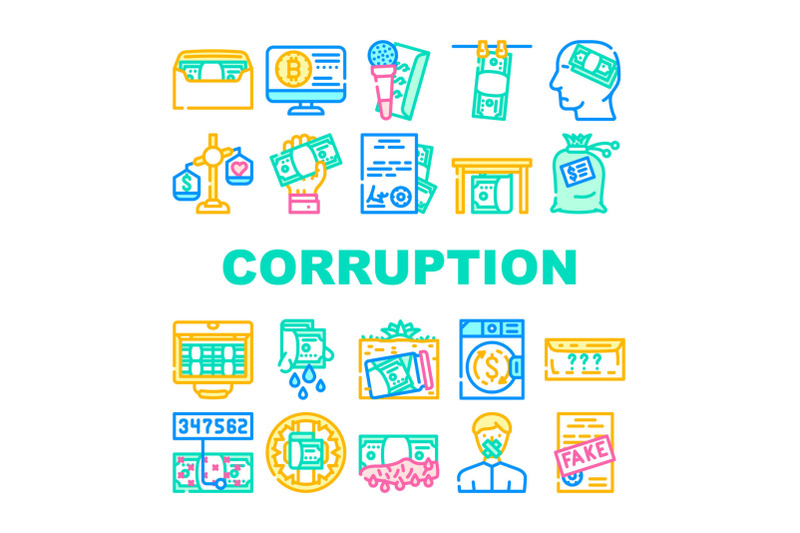 corruption-problem-collection-icons-set-vector