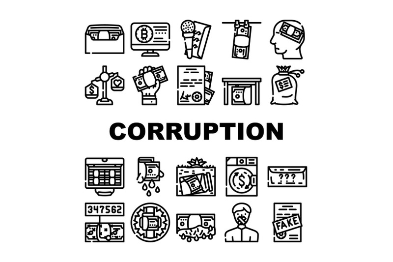 corruption-problem-collection-icons-set-vector