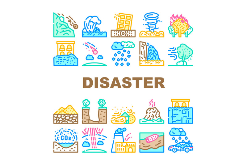 disaster-destruction-collection-icons-set-vector