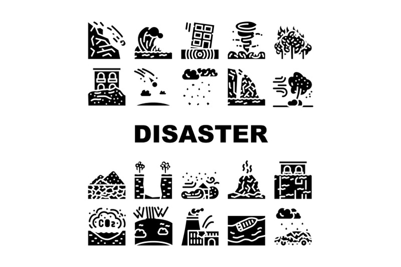 disaster-destruction-collection-icons-set-vector