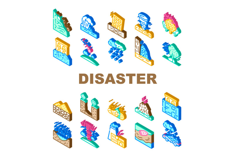 disaster-destruction-collection-icons-set-vector