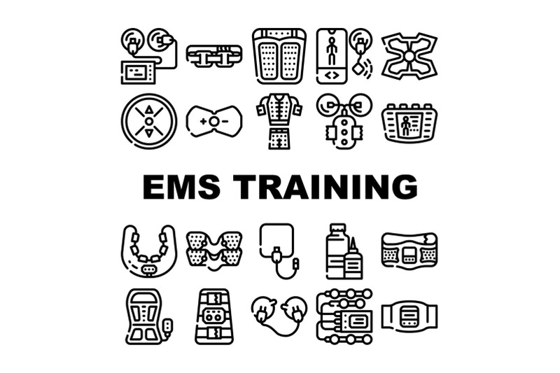 ems-training-device-collection-icons-set-vector