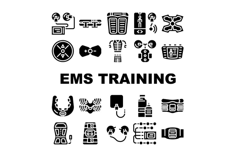 ems-training-device-collection-icons-set-vector