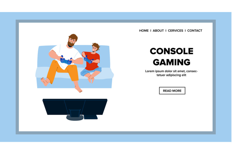 console-gaming-father-and-son-together-vector