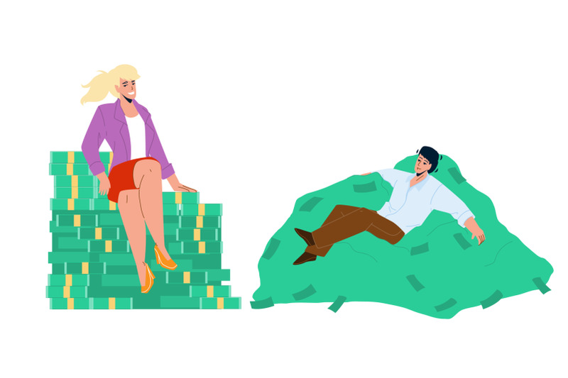 on-heap-of-money-relaxing-businesspeople-vector