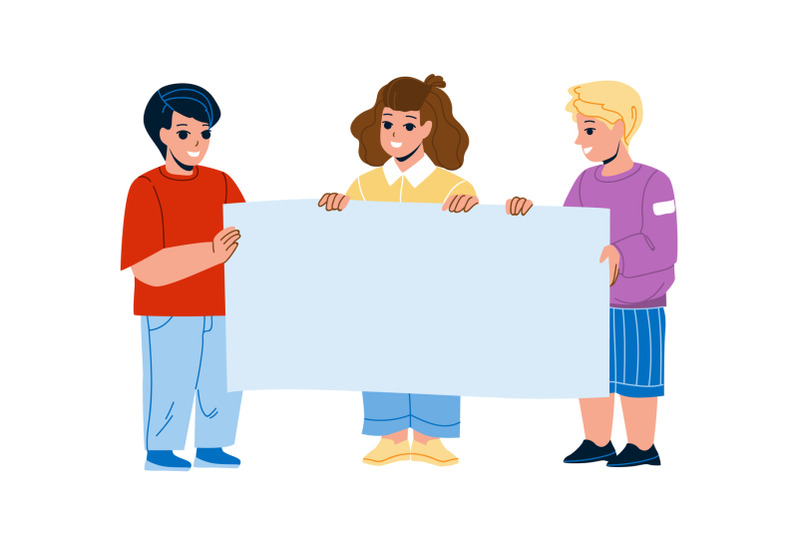 kids-with-blank-advertise-poster-together-vector