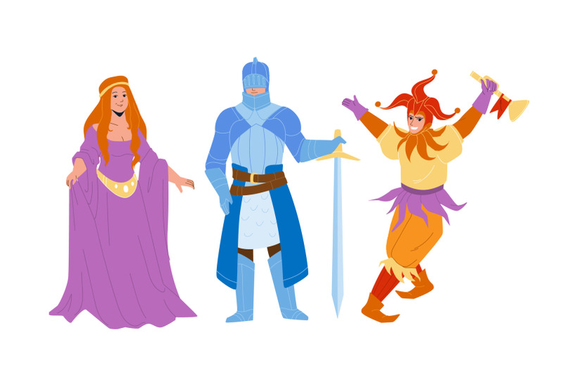 medieval-people-lady-knight-and-jester-vector