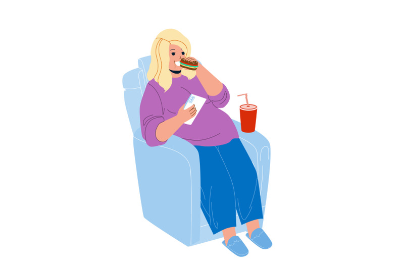 overweight-girl-eat-fast-food-in-armchair-vector
