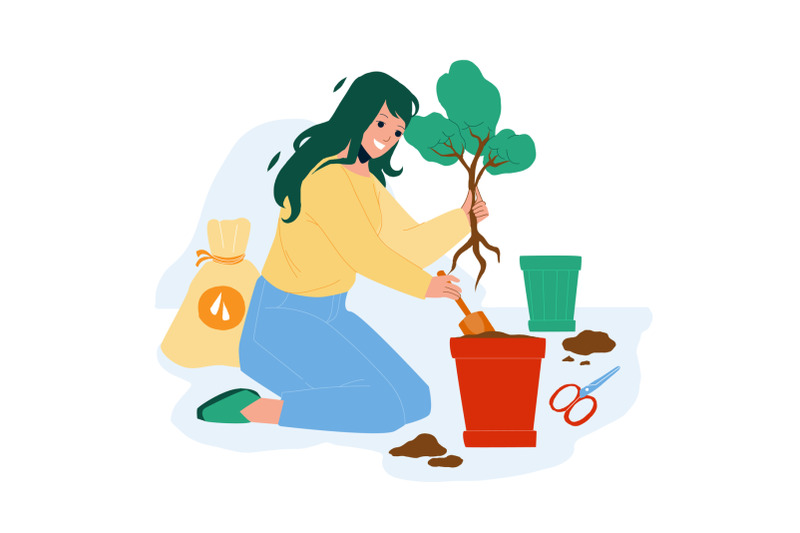 replant-leaves-occupation-woman-in-garden-vector