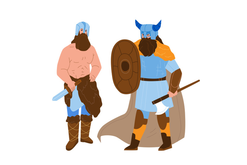 viking-men-armoured-with-axe-and-shield-vector