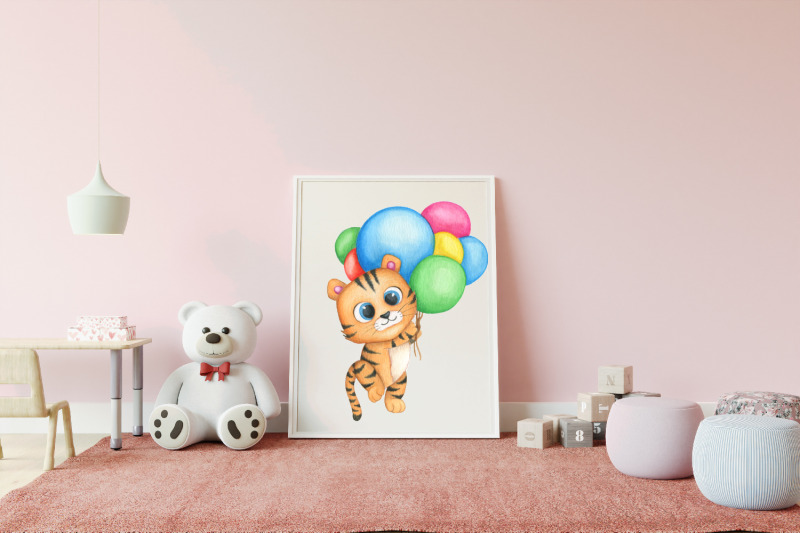 watercolor-clipart-cute-tiger-sublimation-animals-ballons