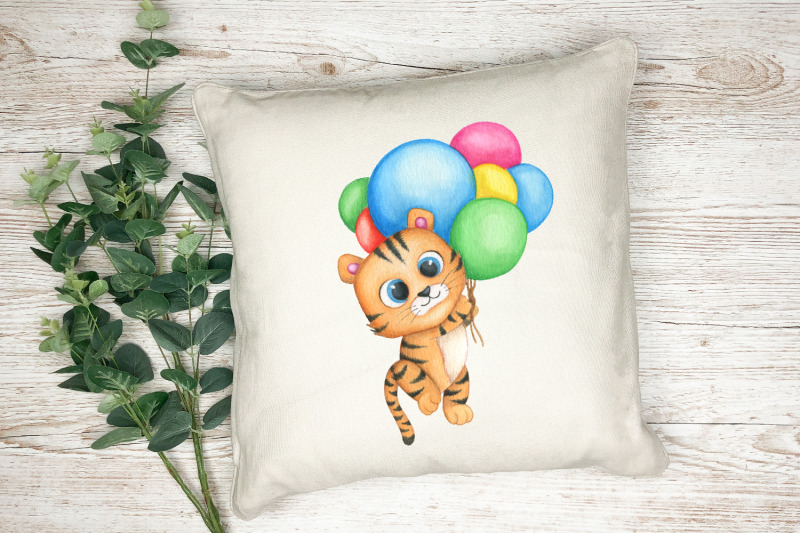 watercolor-clipart-cute-tiger-sublimation-animals-ballons