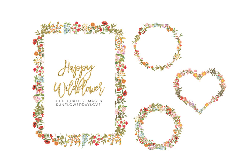 wildflowers-frame-clipart-happy-colorful-gold-geometric-clipart