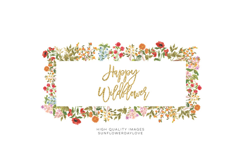 wildflowers-frame-clipart-happy-colorful-gold-geometric-clipart