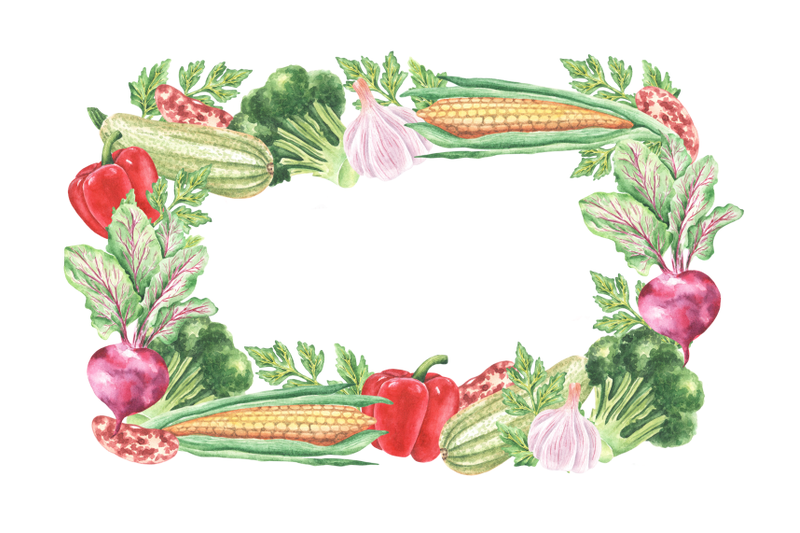 vegetables-watercolor-frame-harvest-vegetables-corn-pepper