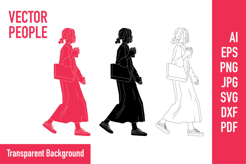 vector-illustration-of-casual-woman-walking-on-the-sideroad