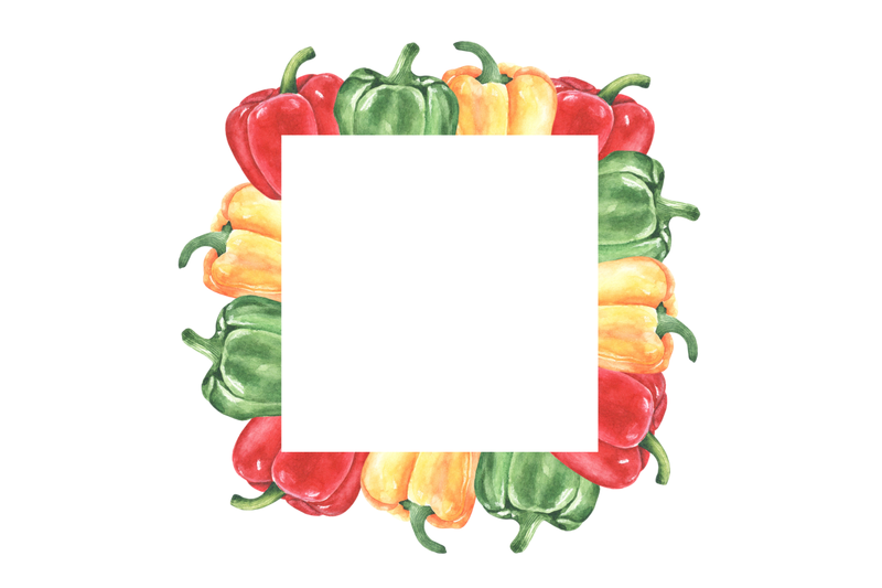 pepper-watercolor-frame-border-square-frame-harvest-vegetables