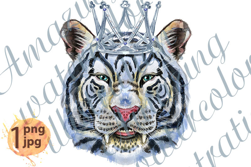 colorful-white-smiling-tiger-with-silver-crown