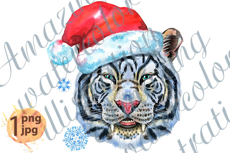 colorful-white-tiger-in-santa-hat