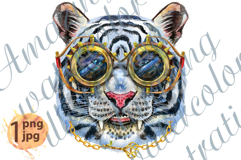 colorful-white-tiger-with-glasses-in-steampunk-style