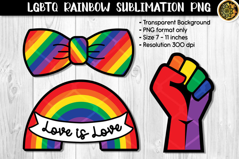 LGBTQ Pride Rainbow Sublimation PNG Set 3 Designs DXF File Include