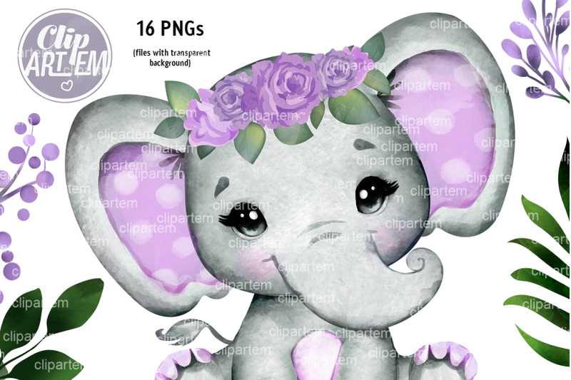 purple-roses-girl-elephant-16-png-baby-shower-watercolor-set