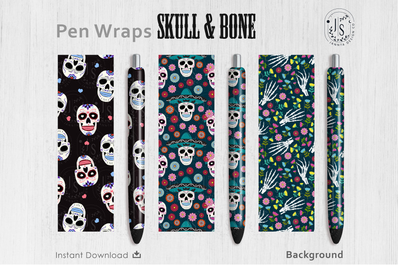 sugar-skull-pen-wraps-png-file-set