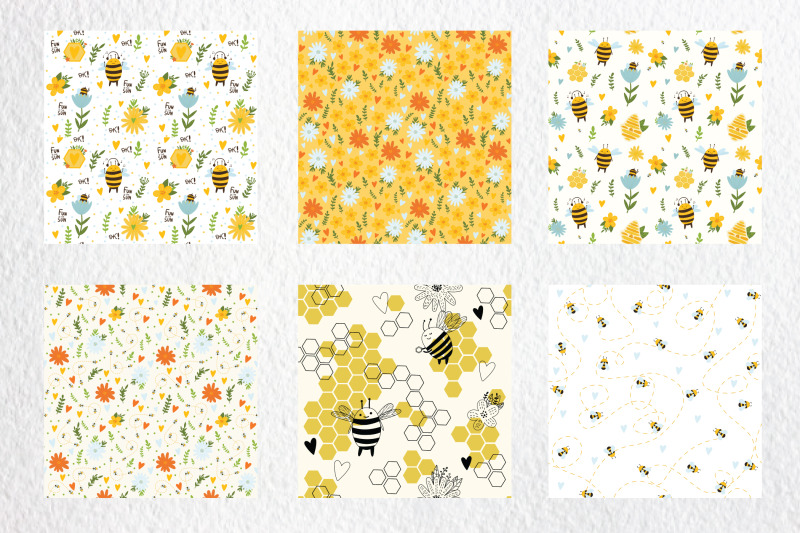 honey-bee-digital-paper-pack-summer-seamless-pattern-scrapbooking-pa