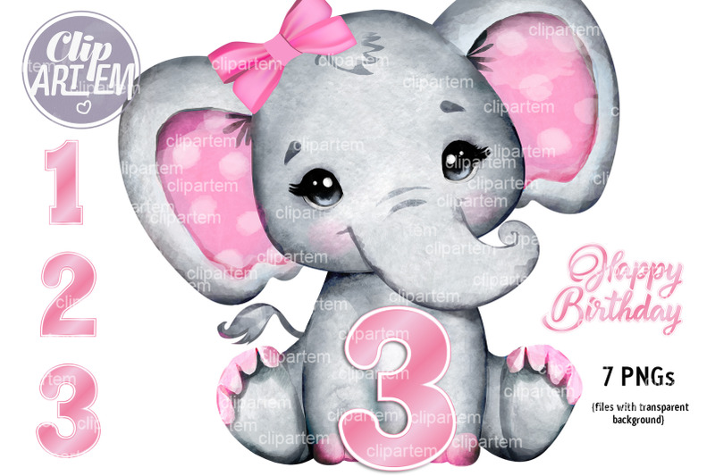 cute-pink-girl-elephant-birthday-7-png-bundle