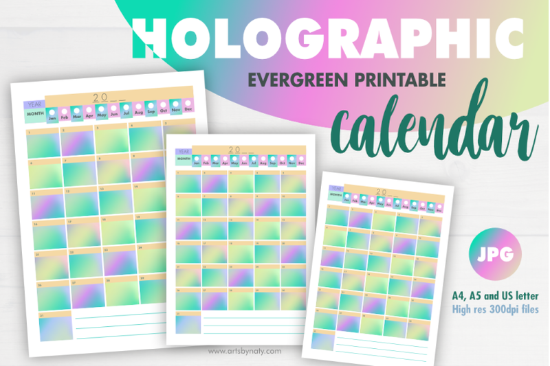 holographic-evergreen-printable-calendar