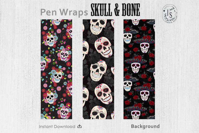sugar-skull-and-rose-pen-wraps-png-file-set