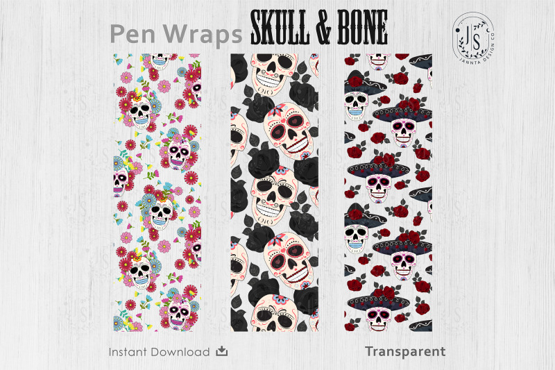 sugar-skull-and-rose-pen-wraps-png-file-set