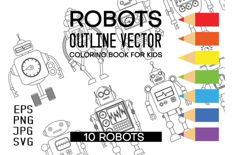 robots-outline-set-of-ten-different-robots-vector-illustration