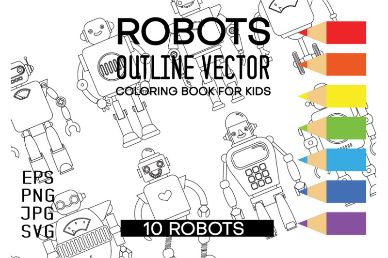 robots-outline-set-of-ten-different-robots-vector-illustration