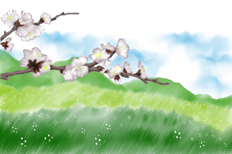 spring-landscape-tree-branch-hand-painting