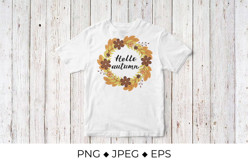 hello-autumn-lettering-in-wreath-with-colorful-leaves-and-flowers