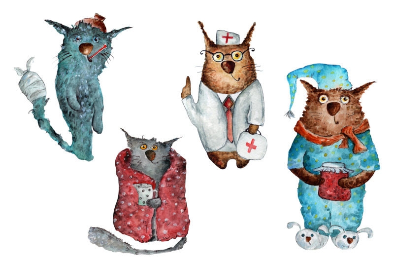 illustrations-of-cats-on-the-topic-of-disease