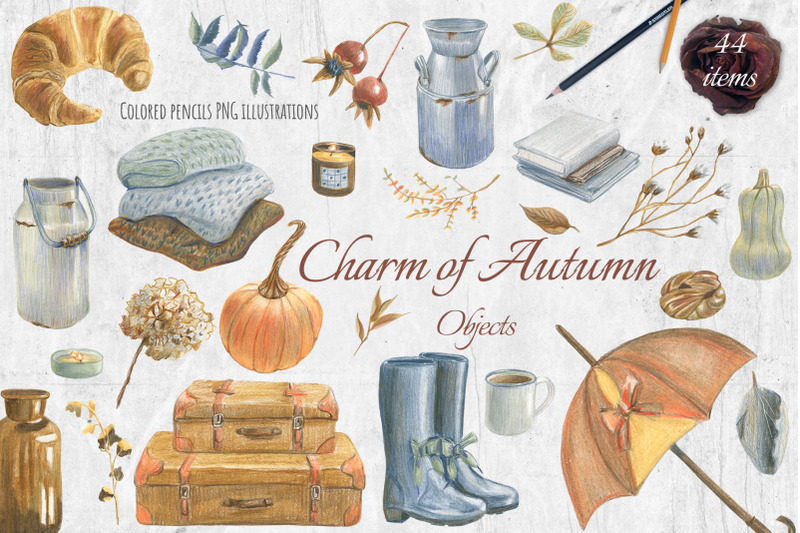 autumn-clipart-vintage-objects-dried-leaves-retro-decor
