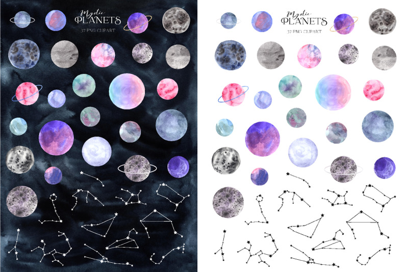 space-planet-clipart-watercolor-planets-and-zodiac-constellation