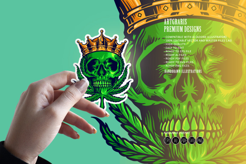 cannabis-king-skull-mascot-kush-leaves-logo